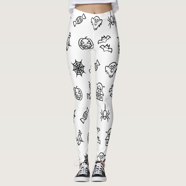 Lycklig creepy Halloween mönster - Vit Leggings (Framsida)