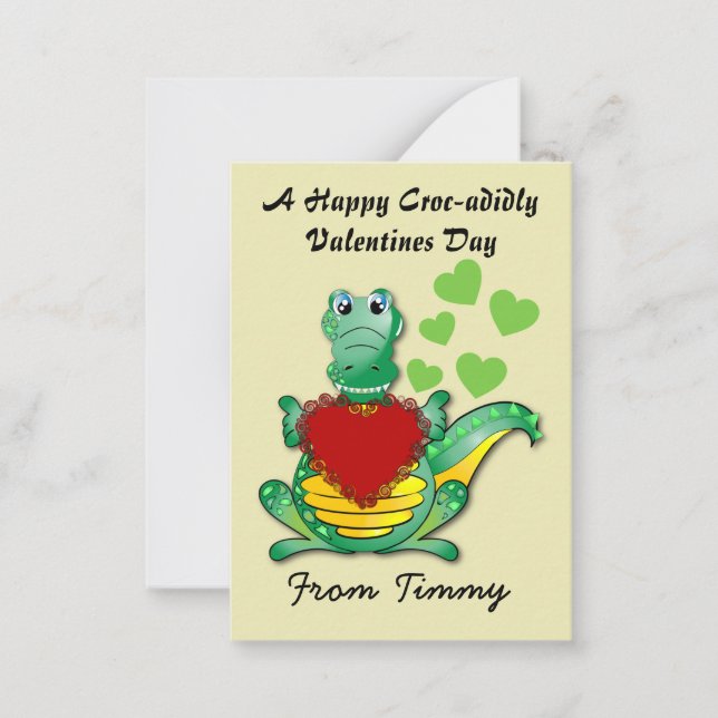 Lycklig Croc-adiely Valentines Cards för barn Anteckningskort (Framsida)