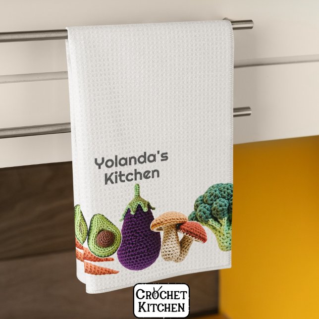 Lycklig Crochet Vegetable Mushroom Collage Monogra Kökshandduk (Skapare uppladdad)