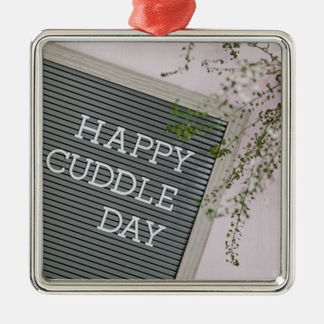 Lycklig Cuddle Day (Warm Hugs och Loving Snuggles) Julgransprydnad Metall (Framsidan)