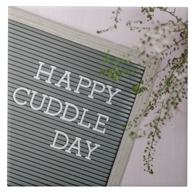 Lycklig Cuddle Day (Warm Hugs och Loving Snuggles) Kakelplatta (Framsidan)
