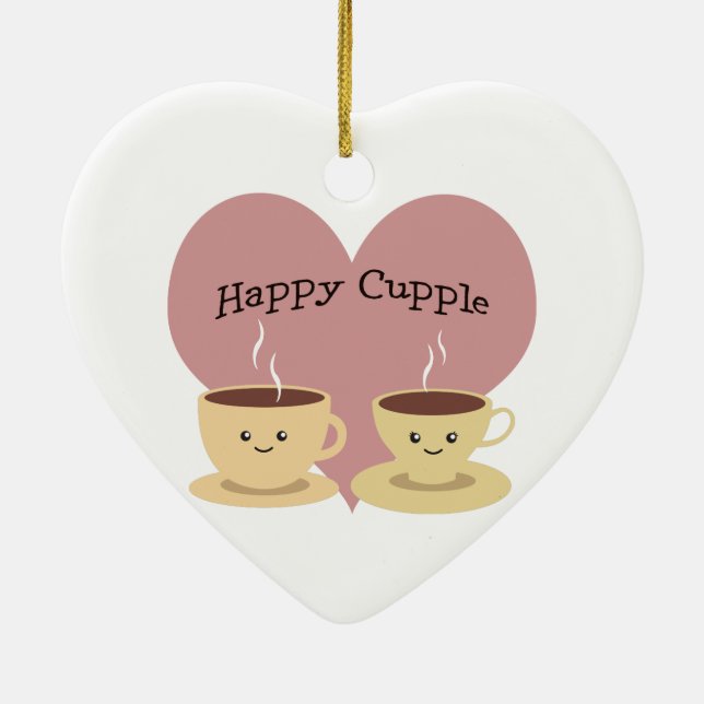Lycklig Cupple! Cute Coffee Julgransprydnad Keramik (Baksidan)
