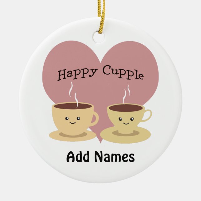 Lycklig Cupple! Cute-kaffe Julgransprydnad Keramik (Framsidan)