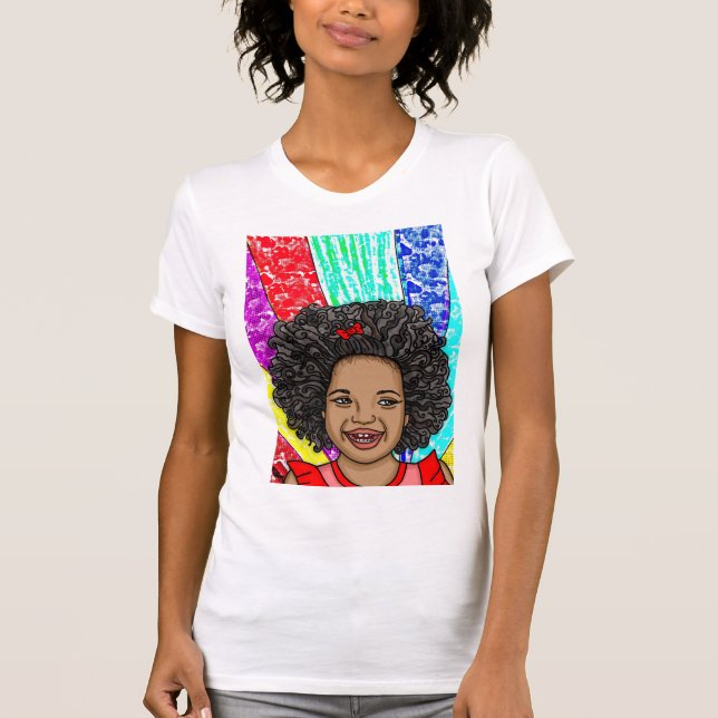 Lycklig Curls | Digital konst | Afrikansk-amerikan T Shirt (Framsida)
