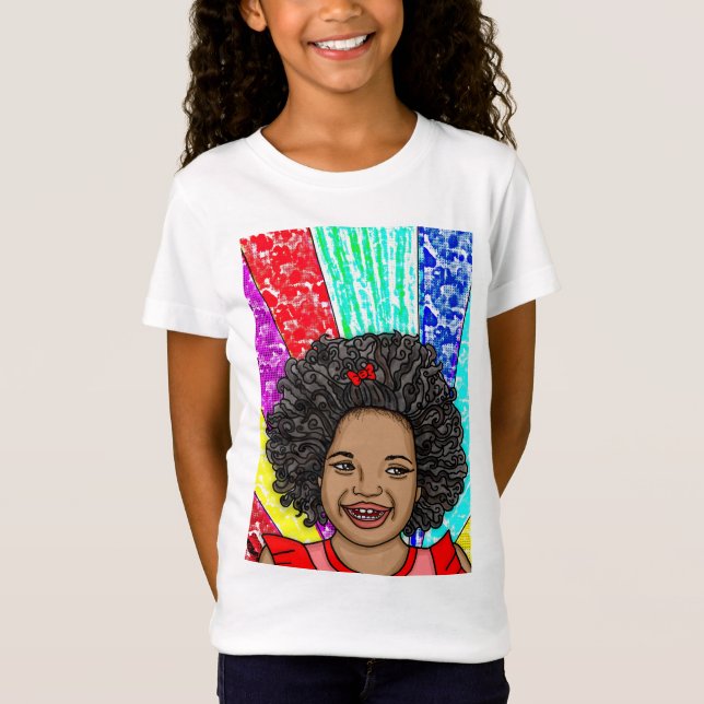 Lycklig Curls | Digital konst | Afrikansk-amerikan T Shirt (Framsida)
