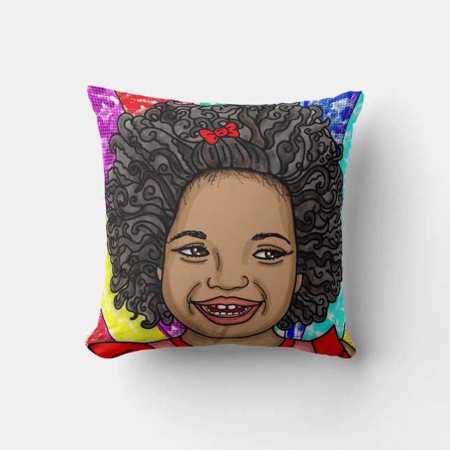 Lycklig Curls Pop Art Laughing Girl Kudde (Framsida)