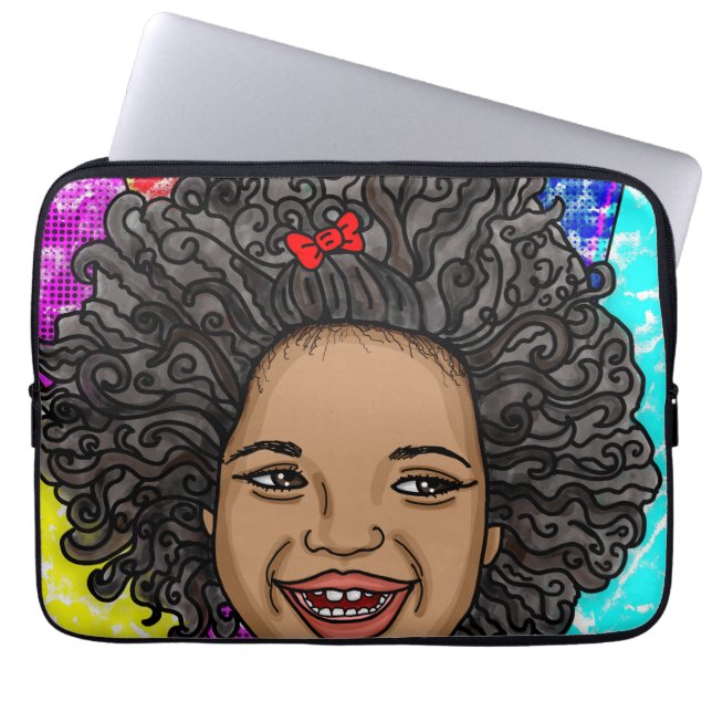 Lycklig Curls Pop Art Laughing Girl Laptop Fodral (Framsidan)
