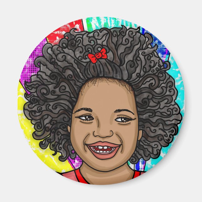 Lycklig Curls Pop Art Laughing Girl Magnet (Framsidan)
