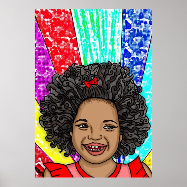 Lycklig Curls Pop Art Laughing Girl Poster (Framsidan)
