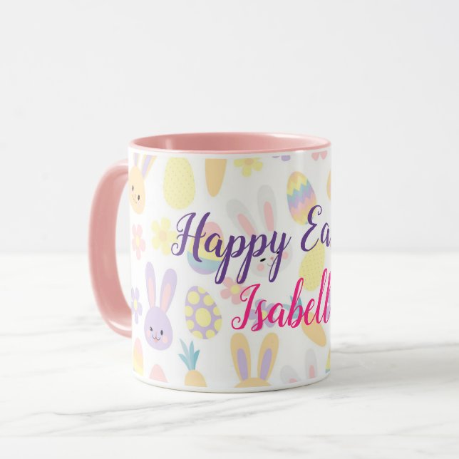 Lycklig Customize Påsk Lila Rabbit Mugg (Framsida vänster)