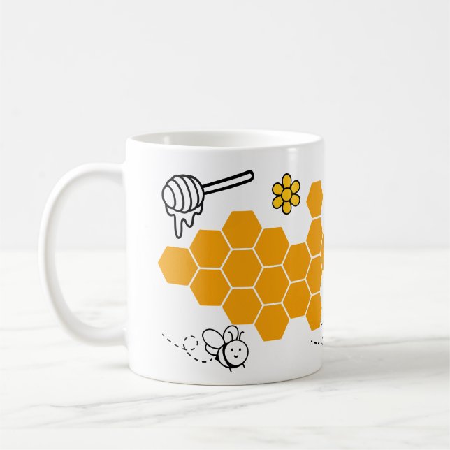 Lycklig Cute Bee Comb Funny Honung Mönster Kaffemugg (Vänster)