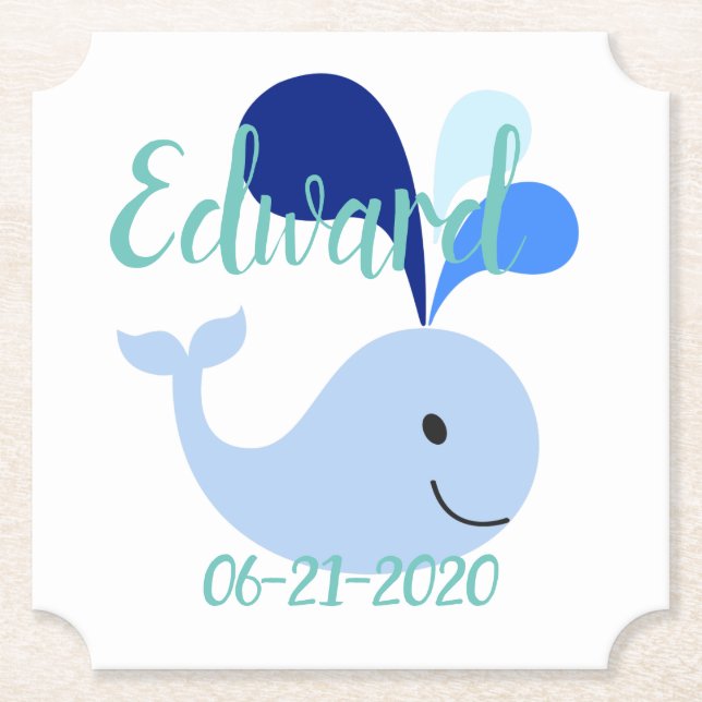 Lycklig Cute Blue Whale Underlägg Papper (Framsida)