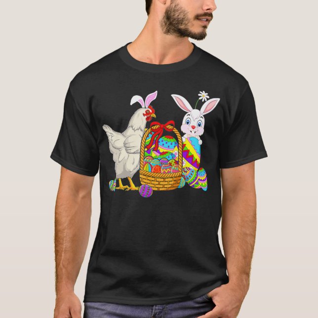 Lycklig Cute Bunny Chicken Bunny Basket Eggs chine T Shirt (Framsida)