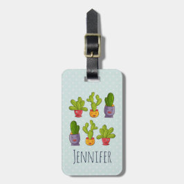 Lycklig Cute Cactus in Flower Pots Roligt Illustra Bagagebricka