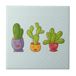 Lycklig Cute Cactus in Flower Pots Roligt Illustra Kakelplatta