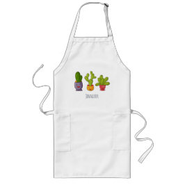Lycklig Cute Cactus in Flower Pots Roligt Illustra Långt Förkläde