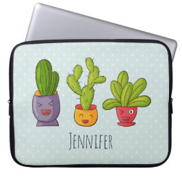 Lycklig Cute Cactus in Flower Pots Roligt Illustra Laptop Fodral