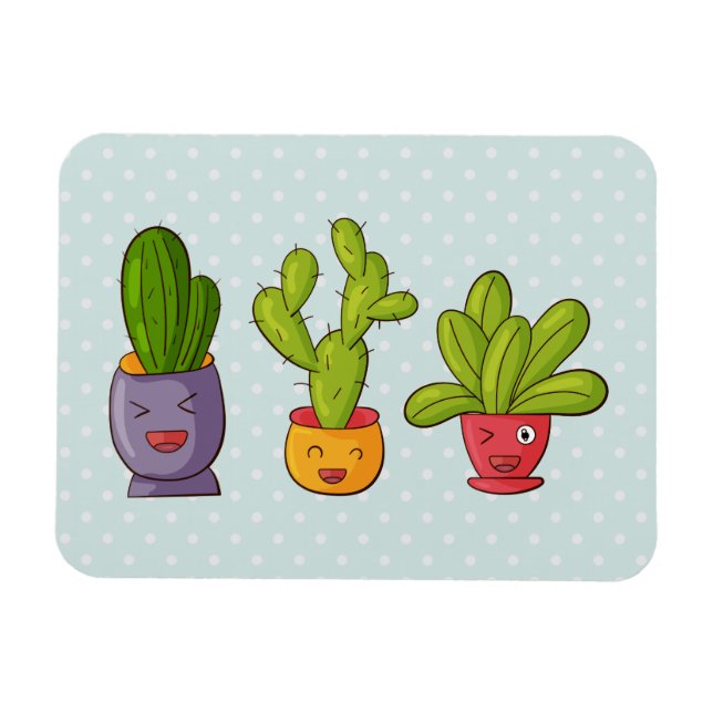 Lycklig Cute Cactus in Flower Pots Roligt Illustra Magnet (Horisontell)