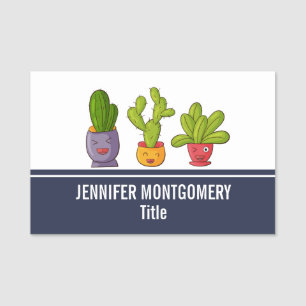Lycklig Cute Cactus in Flower Pots Roligt Illustra Namnbricka