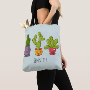 Lycklig Cute Cactus in Flower Pots Roligt Illustra Tygkasse