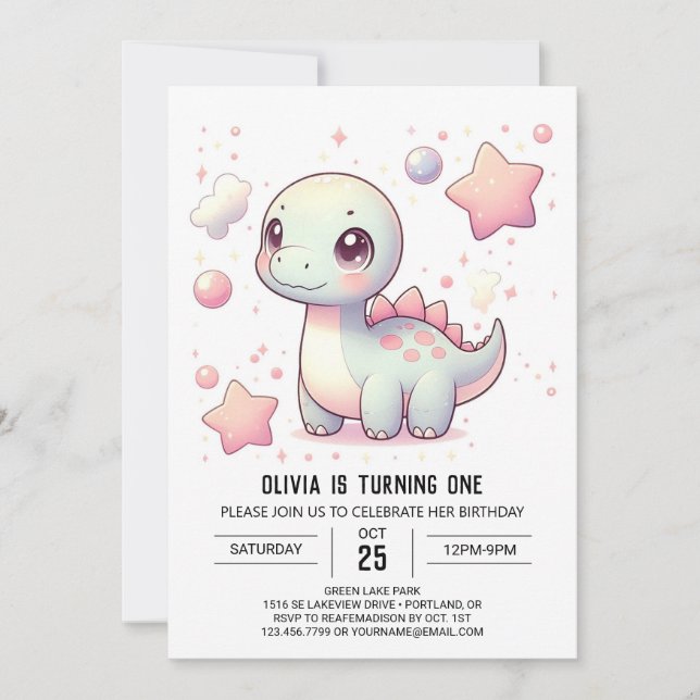 Lycklig Cute Dinosaur 1:a födelsedagen Inbjudningar (Framsida)