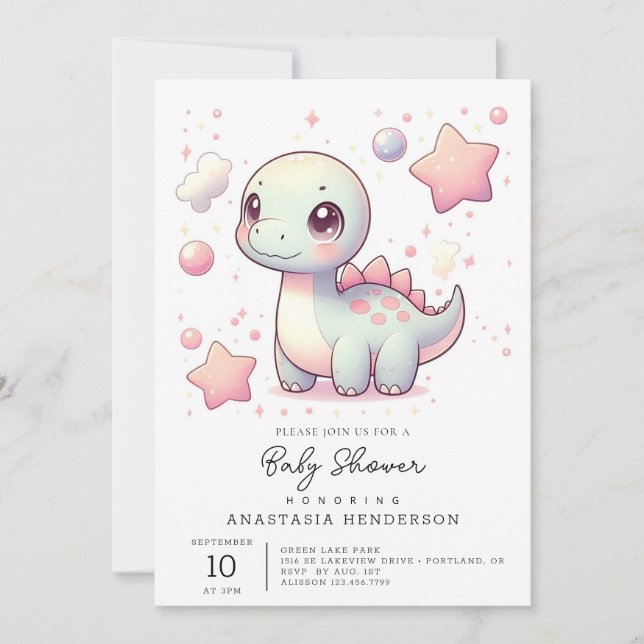 Lycklig Cute Dinosaur Baby Shower Inbjudningar (Framsida)
