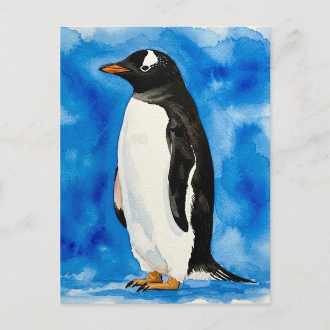 Lycklig Cute Penguin Watercolor vycard Vykort (Framsida)