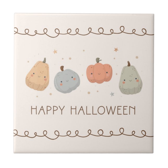 Lycklig Cute Pumpkin Design Ceramic Tile Kakelplatta (Framsidan)