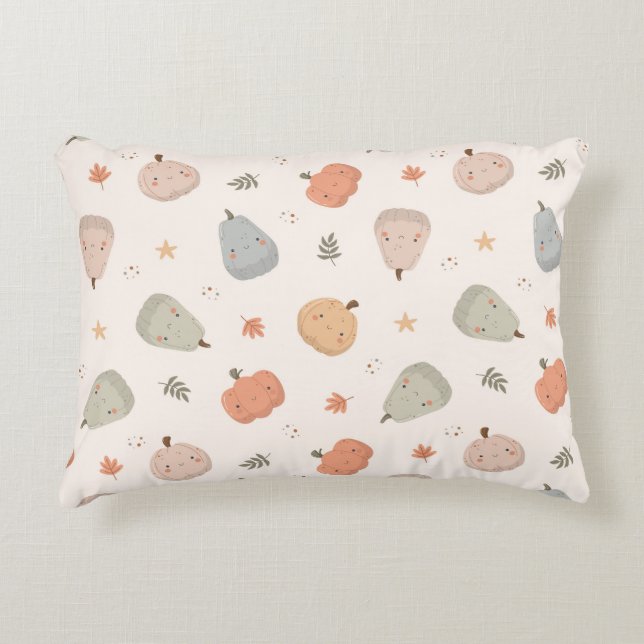 Lycklig Cute Pumpkin Mönster - dekorfärg Pillow Prydnadskudde (Framsidan)