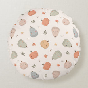 Lycklig Cute Pumpkin Mönster - Pillow Fodral Rund Kudde