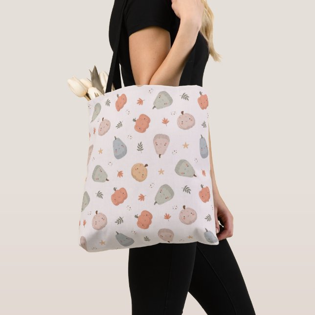 Lycklig Cute Pumpkin Mönster - Tote Bag Tygkasse (Närbild)