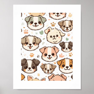 Lycklig Cute Puppies Mönster Poster