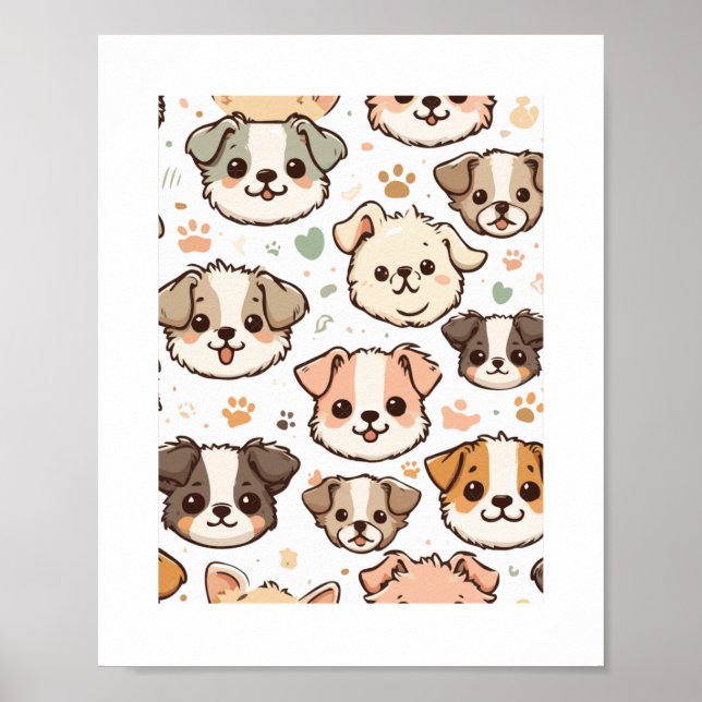 Lycklig Cute Puppies Mönster Poster (Framsidan)