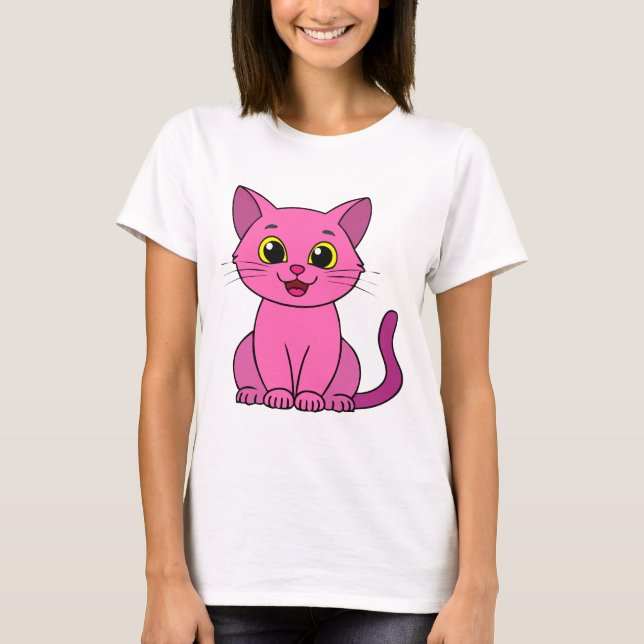 Lycklig Cute Rosa Kattunge T Shirt (Framsida)