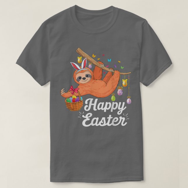 Lycklig Cute Sloth med Bunny Öron Egg Hunting East T Shirt (Design framsida)
