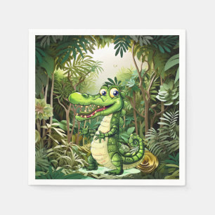 Lycklig Cute Vild Crokodile Jungle Träd vacker Pappersservett