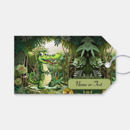 Lycklig Cute Vild Crokodile Jungle Träd vacker Presentetikett