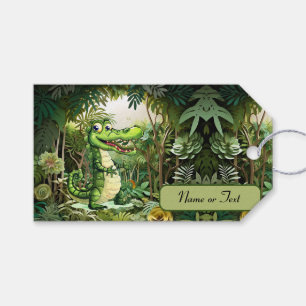 Lycklig Cute Vild Crokodile Jungle Träd vacker Presentetikett