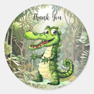 Lycklig Cute Vild Crokodile Jungle Träd vacker Runt Klistermärke