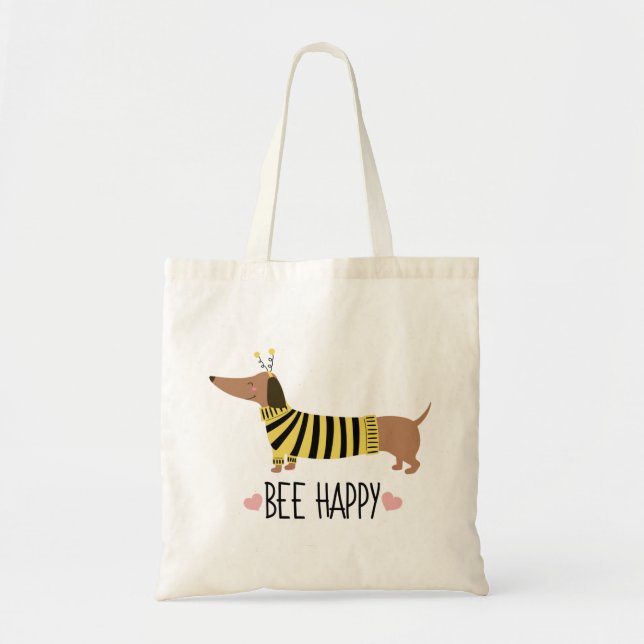 Lycklig Dachshund Bumblebee Tote Bag Tygkasse (Framsidan)