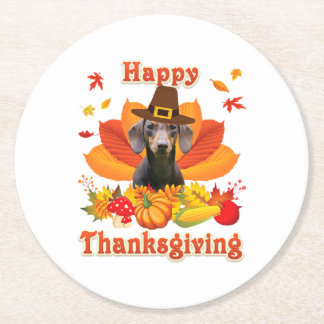 Lycklig Dachshund Hundägare Thanksgiving Turkiet Underlägg Papper Rund