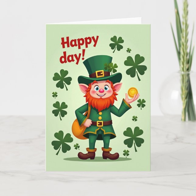 Lycklig Dag Leprechaun Lycka Kort (Framsida)