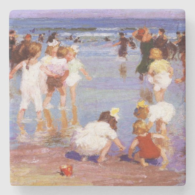 Lycklig-dagar vid stranden (av E.H. Potthast) Stenunderlägg (Framsidan)