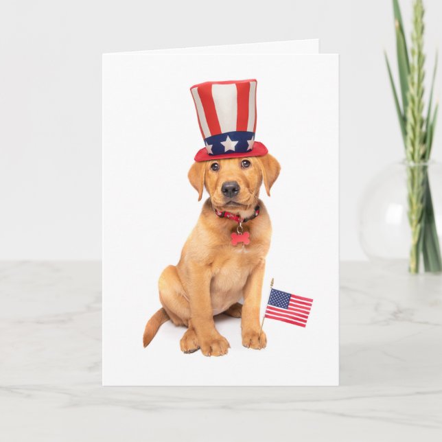 Lycklig-dagen Cute Patriotic Puppy i Hat Helgkort (Framsida)