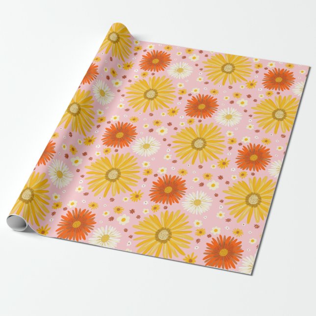 Lycklig Daisy Colorful Mönster Presentpapper (Utrullad)