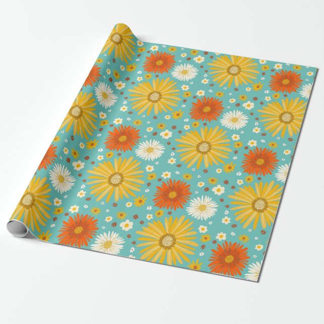 Lycklig Daisy Colorful Mönster Presentpapper (Utrullad)
