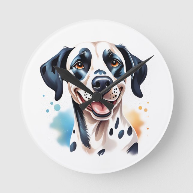 Lycklig Dalmatian Hund Pet Rund Klocka (Framsida)
