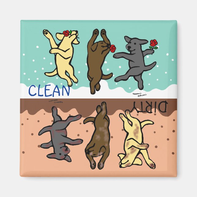 Lycklig Dancing Labradors Clean / Dirty Dishwasher Magnet (Framsidan)