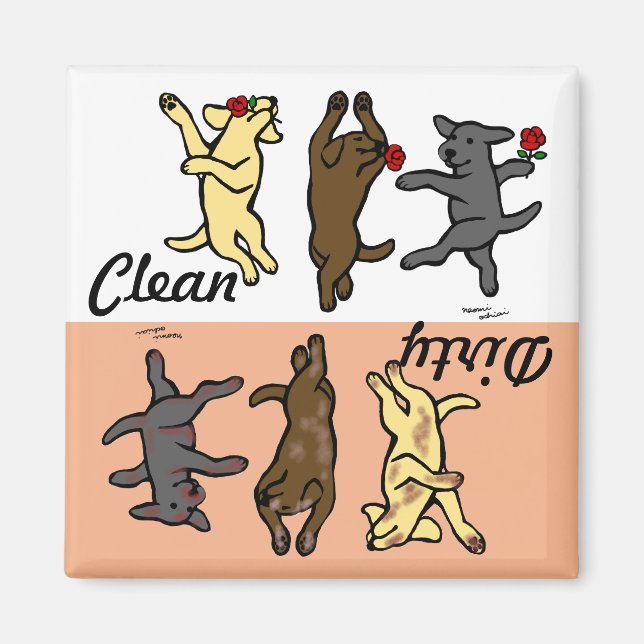 Lycklig Dancing Labradors Clean / Dirty Magnet (Framsidan)