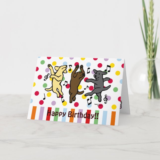 Lycklig dansa Labrador Triograttis på födelsedagen Kort (Framsida)
